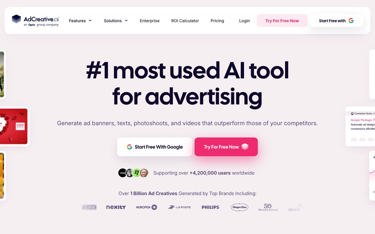 AdCreative.ai homepage screenshot captured 2026-09-08
