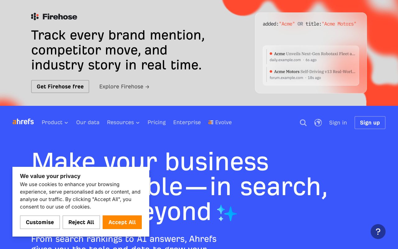 Ahrefs homepage screenshot captured 2026-09-08