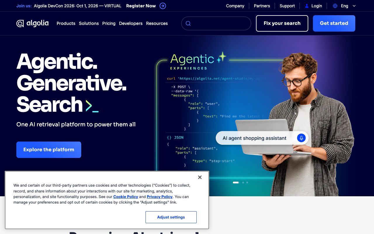 Algolia AI Search homepage screenshot captured 2026-09-02