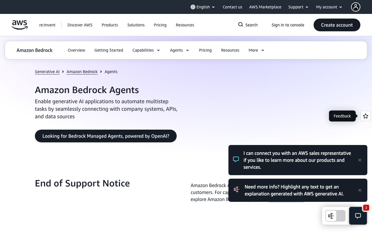 Amazon Bedrock Agents homepage screenshot captured 2026-09-08