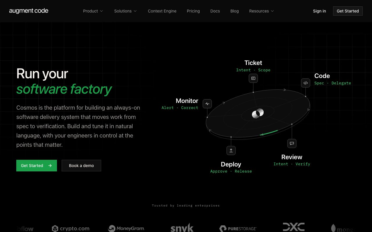 Augment Code homepage screenshot captured 2026-09-08