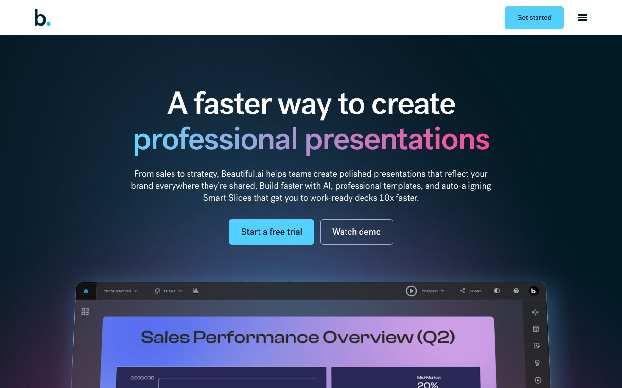 Beautiful.ai homepage screenshot captured 2026-09-02