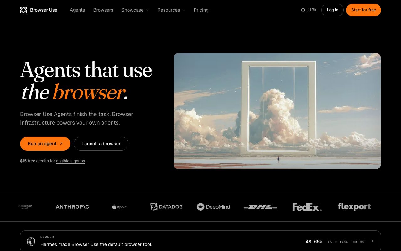 Browser Use homepage screenshot captured 2026-09-08