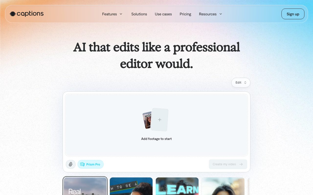 Captions homepage screenshot captured 2026-09-08