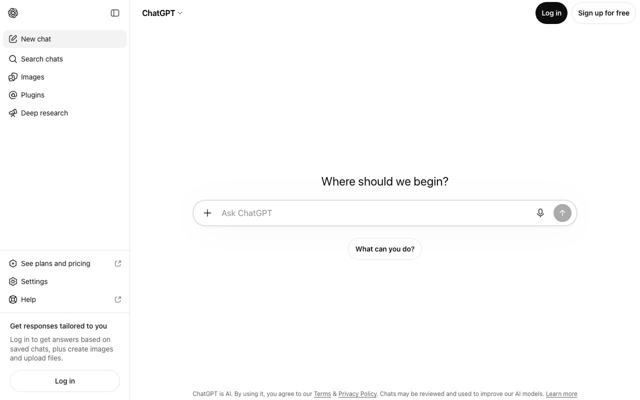 ChatGPT homepage screenshot captured 2026-09-01