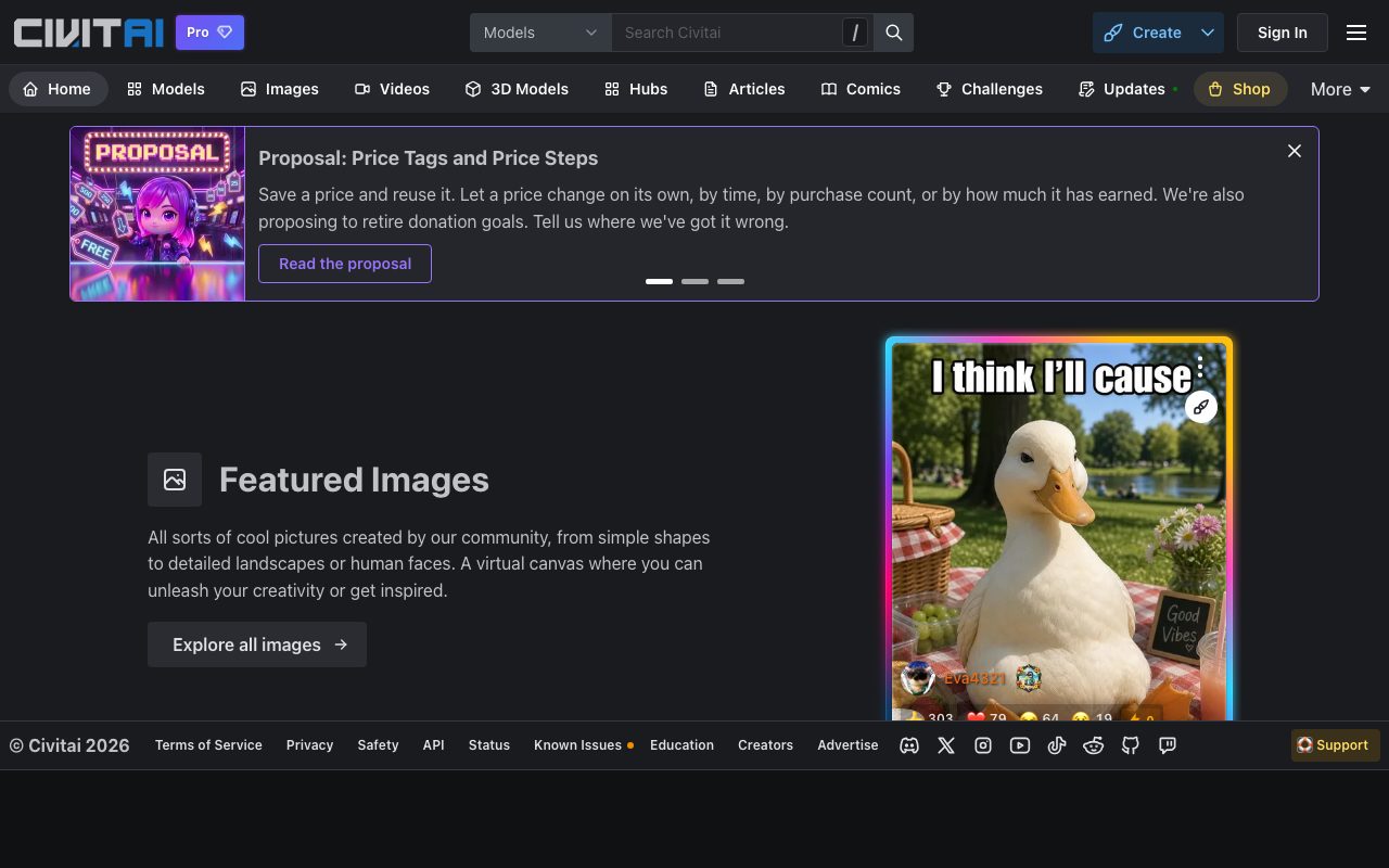 Civitai homepage screenshot captured 2026-09-08