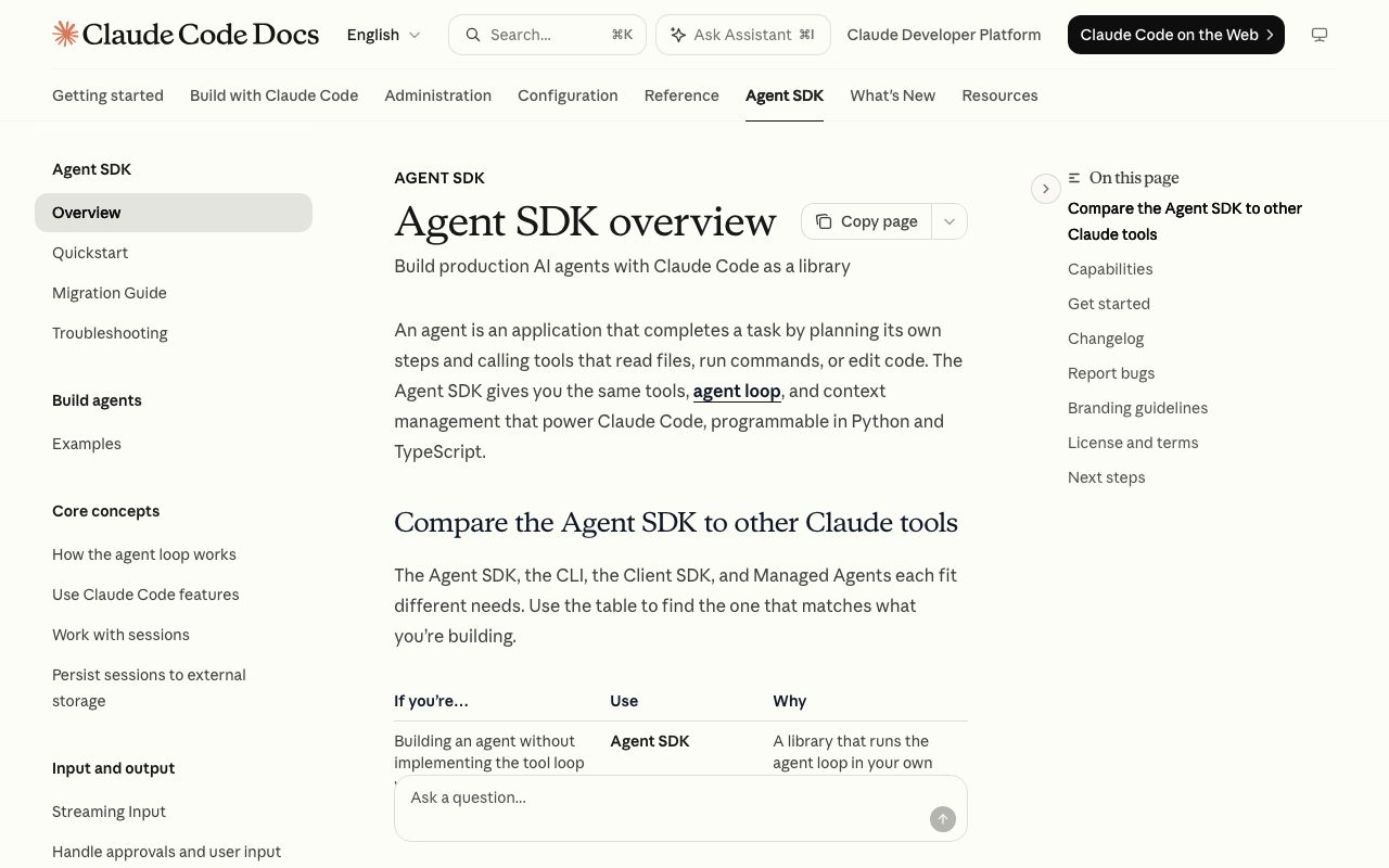 Claude Agent SDK homepage screenshot captured 2026-09-08