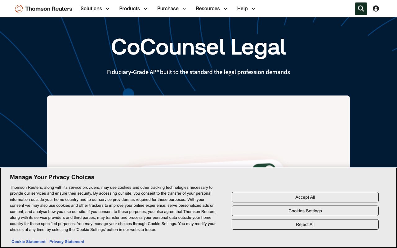 CoCounsel homepage screenshot captured 2026-09-08