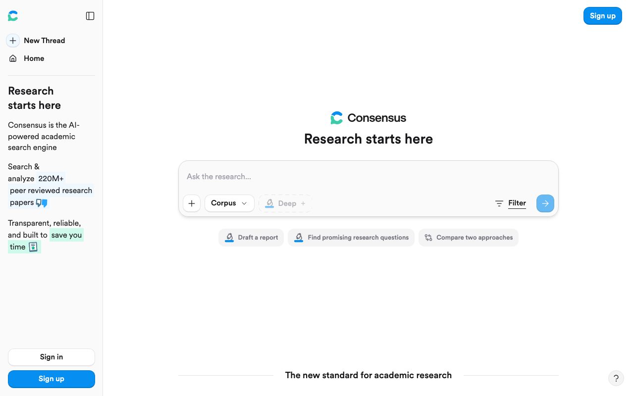 Consensus homepage screenshot captured 2026-09-02