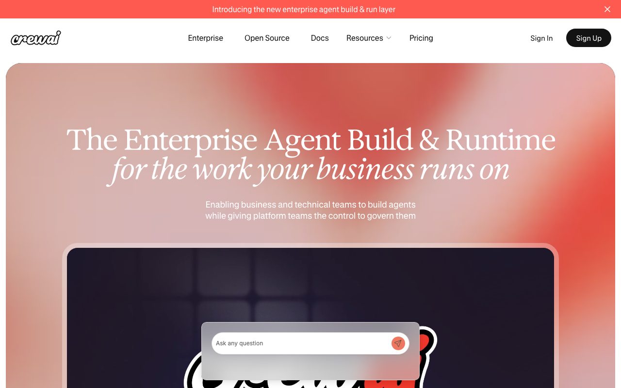 CrewAI homepage screenshot captured 2026-09-08