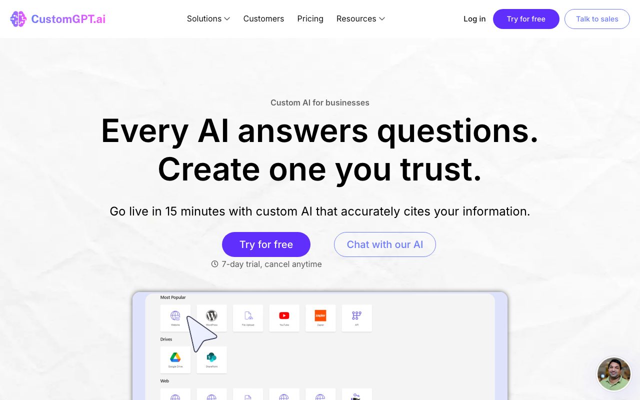 CustomGPT.ai homepage screenshot captured 2026-09-02