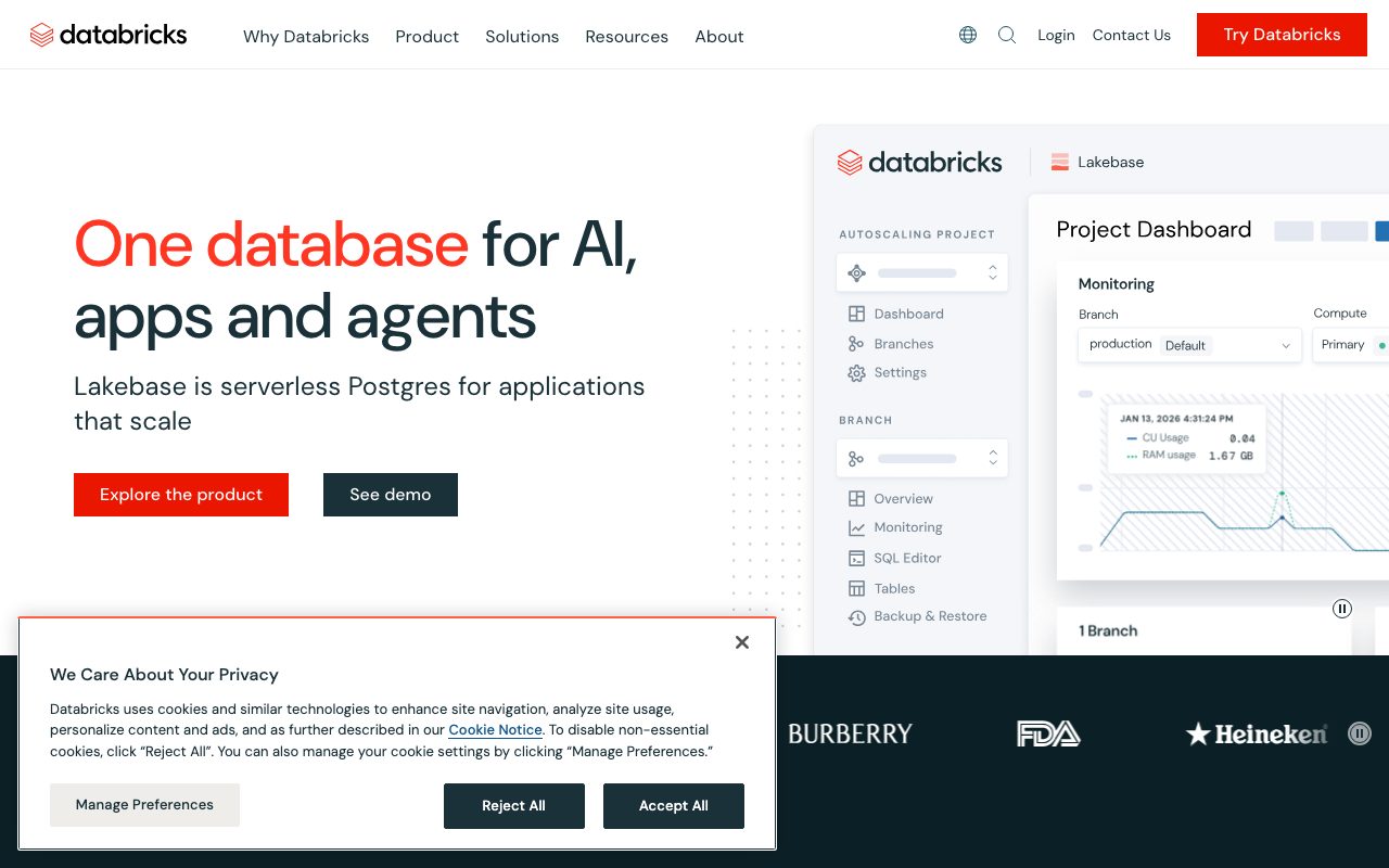 Databricks homepage screenshot captured 2026-09-08