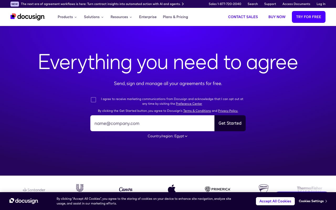 Docusign homepage screenshot captured 2026-09-08