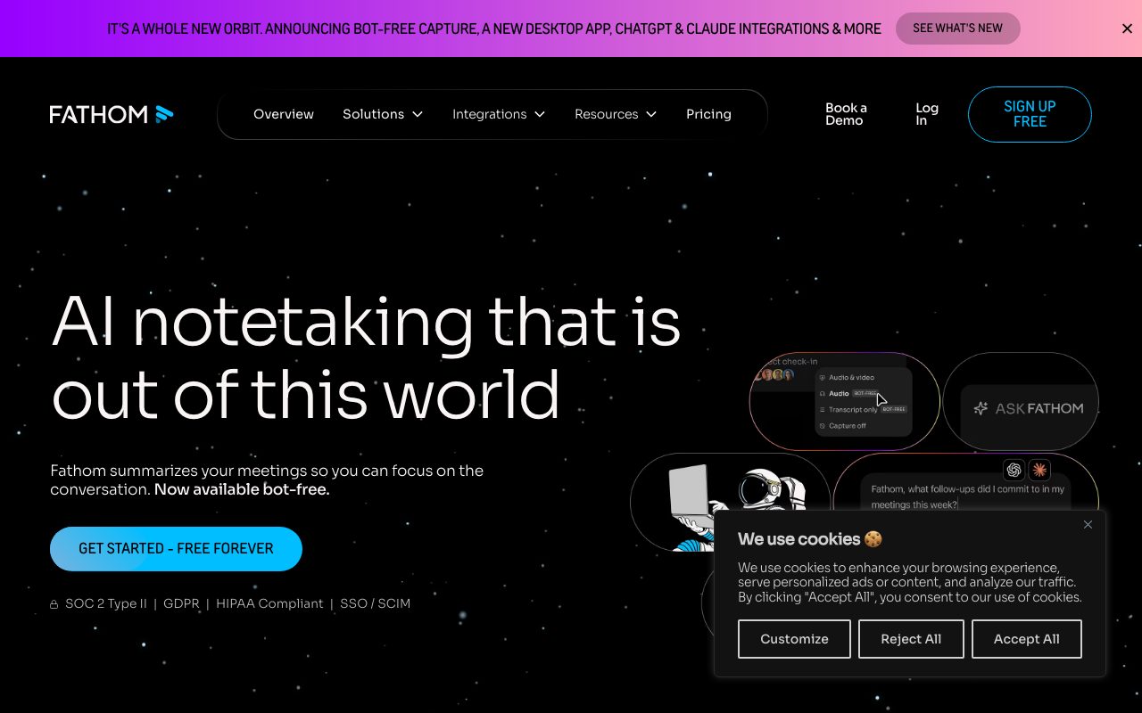 Fathom homepage screenshot captured 2026-09-02