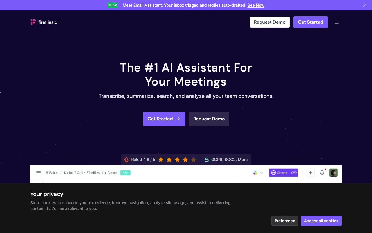 Fireflies.ai homepage screenshot captured 2026-09-02