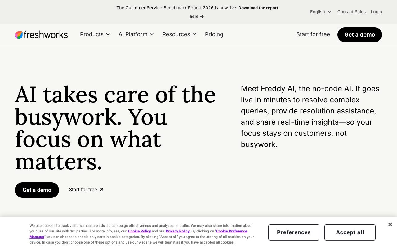 Freddy AI homepage screenshot captured 2026-09-08