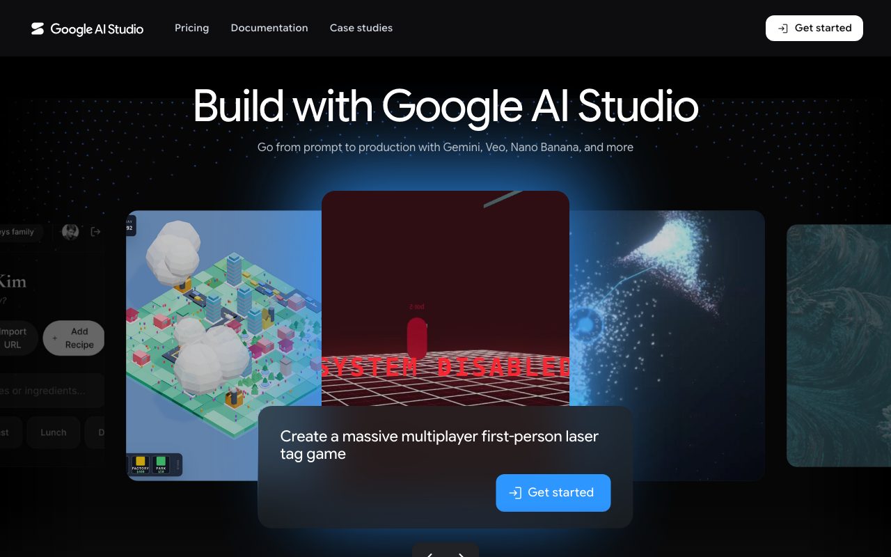 Google AI Studio homepage screenshot captured 2026-09-08