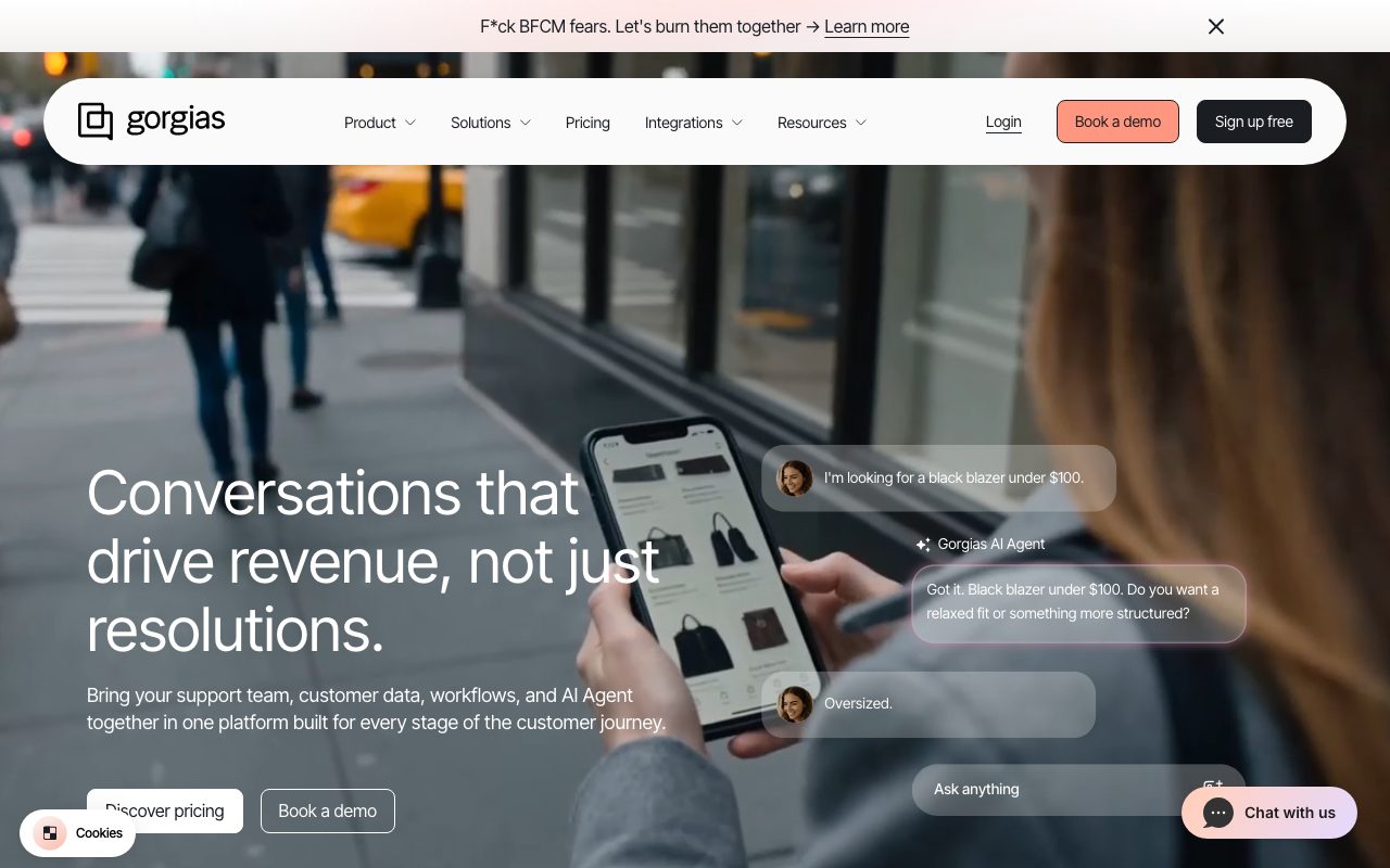 Gorgias homepage screenshot captured 2026-09-08