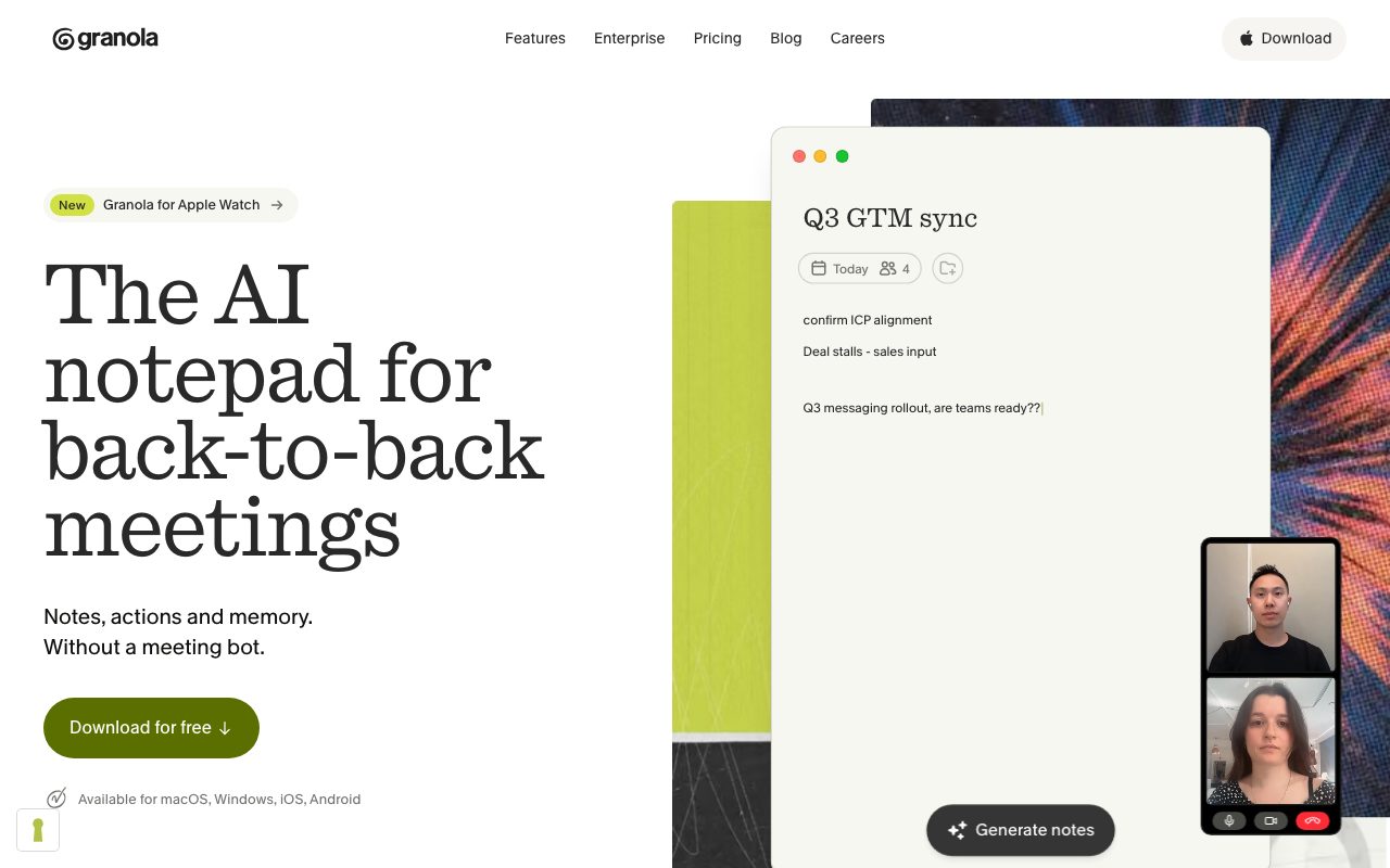 Granola homepage screenshot captured 2026-09-08