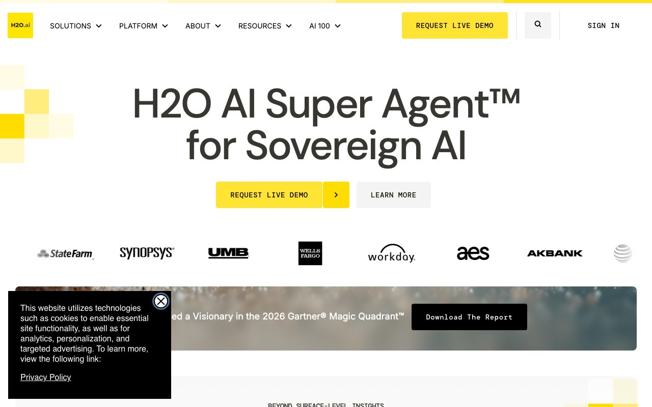 H2O.ai homepage screenshot captured 2026-09-08
