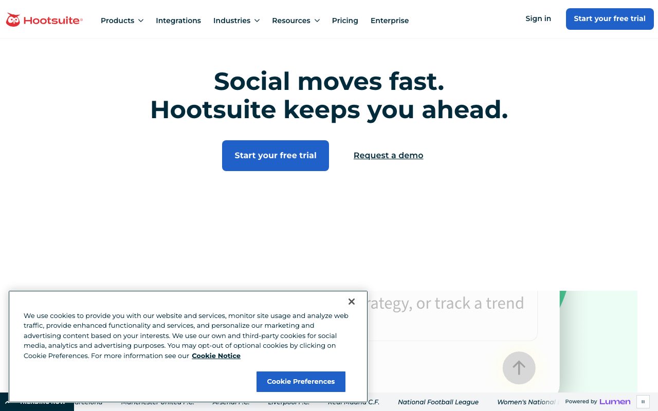 Hootsuite homepage screenshot captured 2026-09-08
