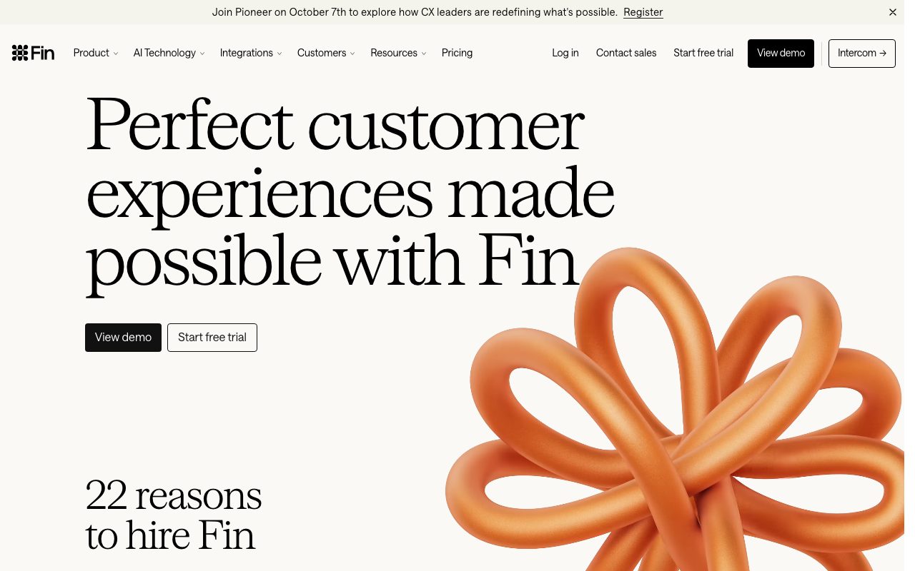 Intercom Fin homepage screenshot captured 2026-09-02
