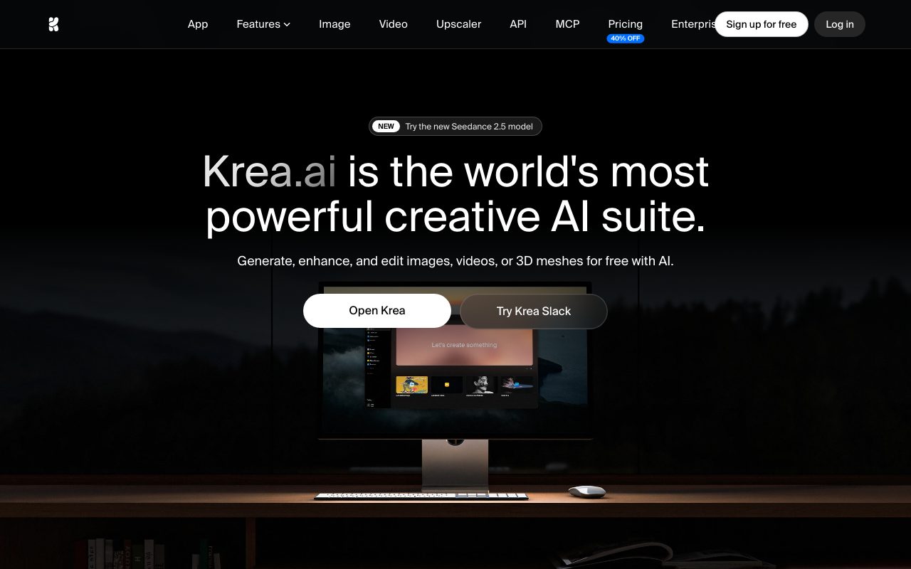 Krea homepage screenshot captured 2026-09-08