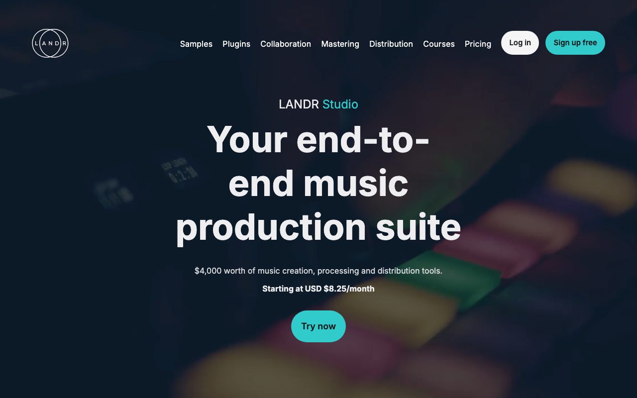 LANDR homepage screenshot captured 2026-09-08