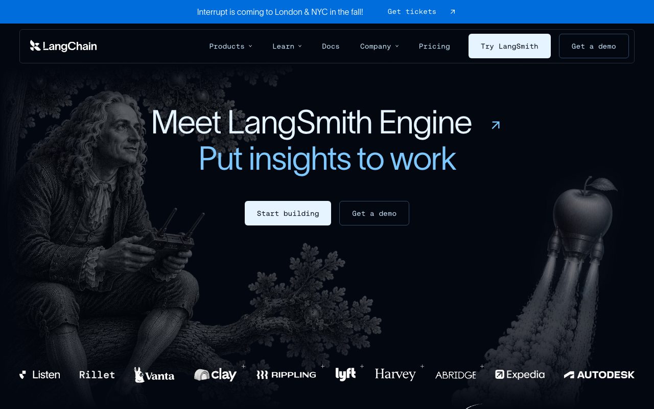 LangChain homepage screenshot captured 2026-09-08