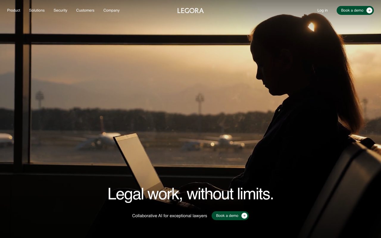 Legora homepage screenshot captured 2026-09-08