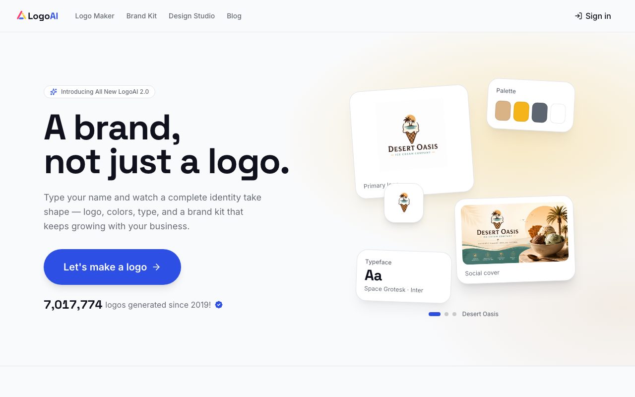 LogoAI homepage screenshot captured 2026-09-08