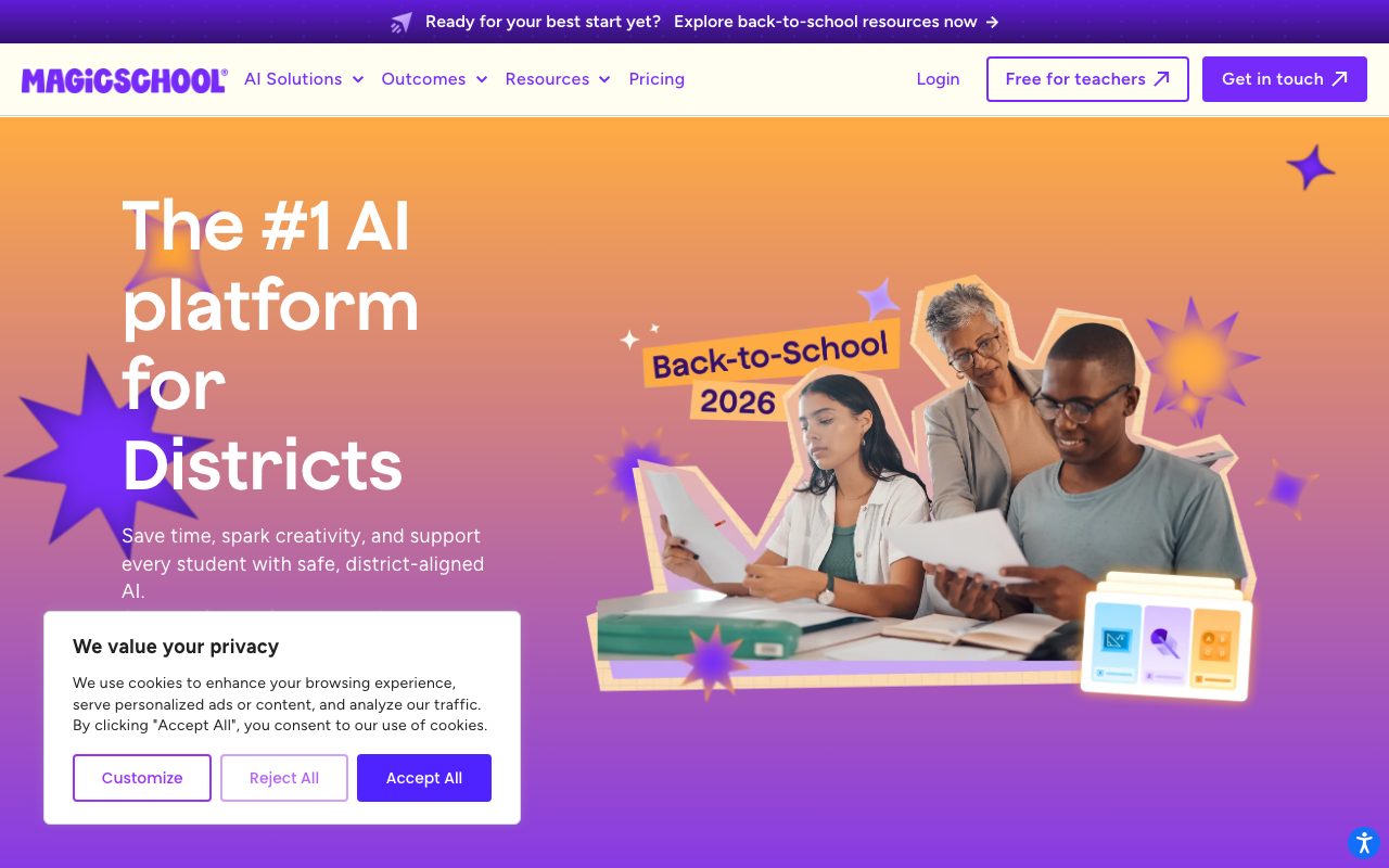 MagicSchool homepage screenshot captured 2026-09-08