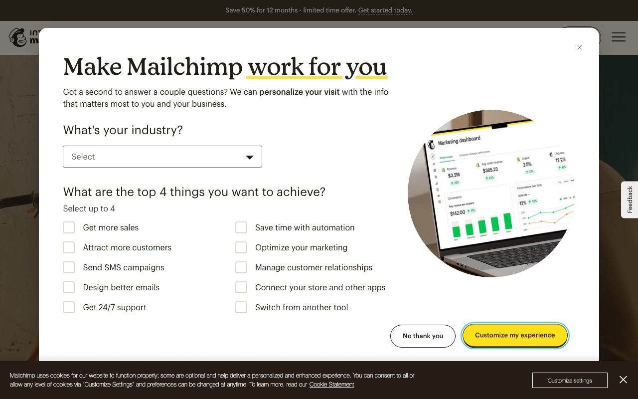 Mailchimp homepage screenshot captured 2026-09-08
