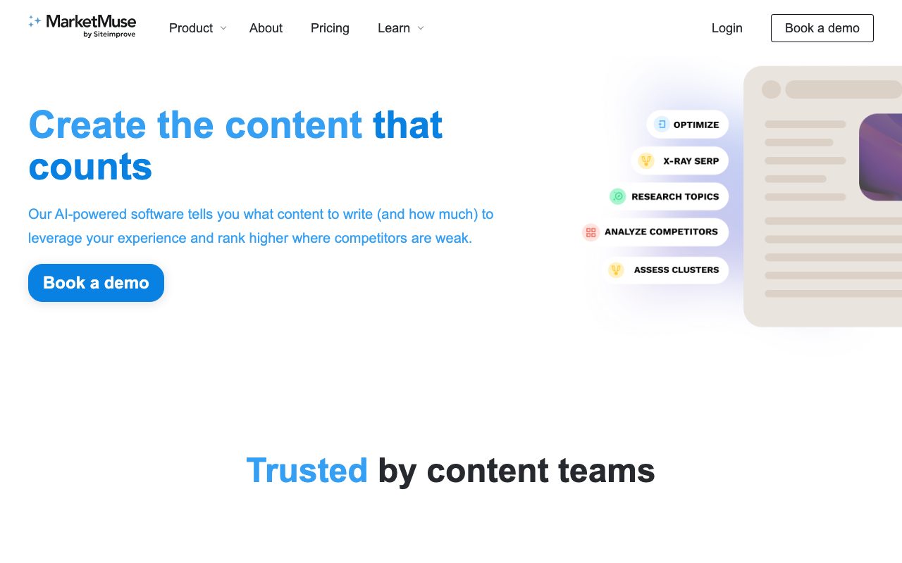MarketMuse homepage screenshot captured 2026-09-08