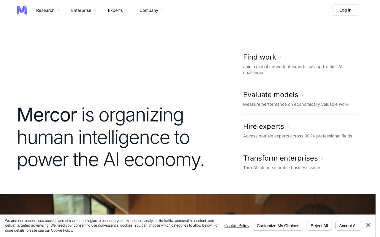 Mercor homepage screenshot captured 2026-09-08