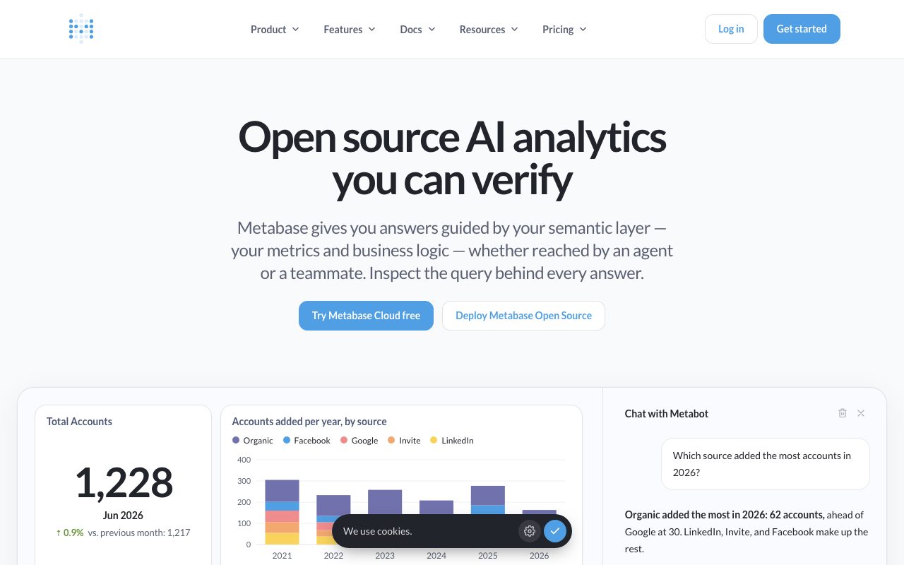 Metabase homepage screenshot captured 2026-09-08