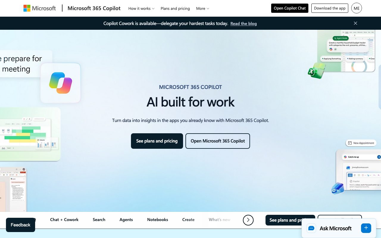 Microsoft 365 Copilot homepage screenshot captured 2026-09-08