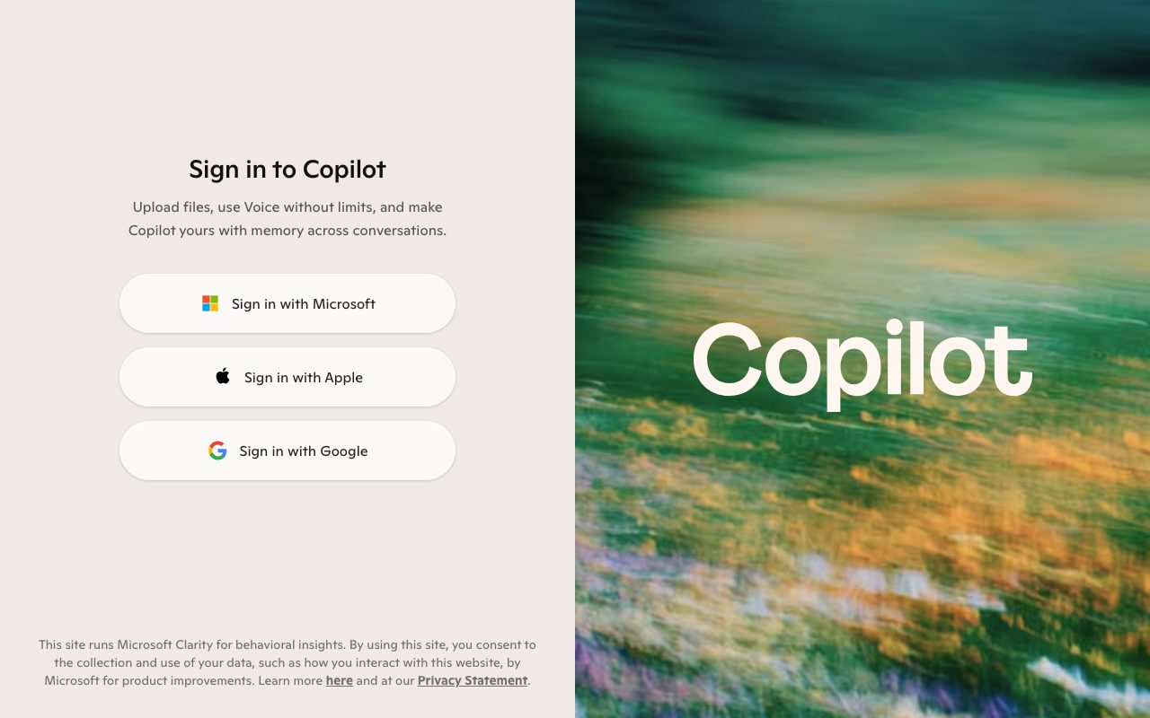 Microsoft Copilot homepage screenshot captured 2026-09-02
