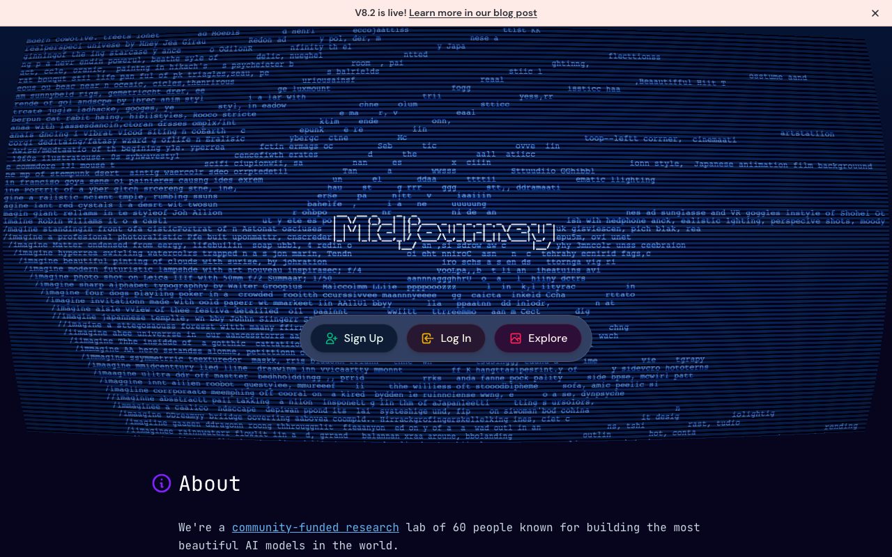 Midjourney homepage screenshot captured 2026-09-01