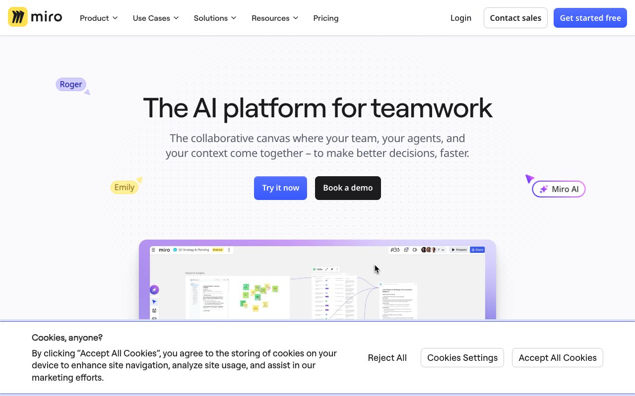 Miro AI homepage screenshot captured 2026-09-08