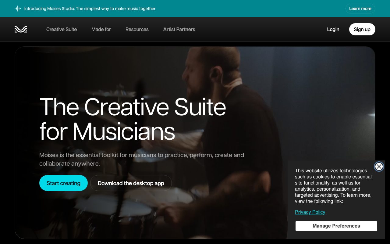 Moises homepage screenshot captured 2026-09-08