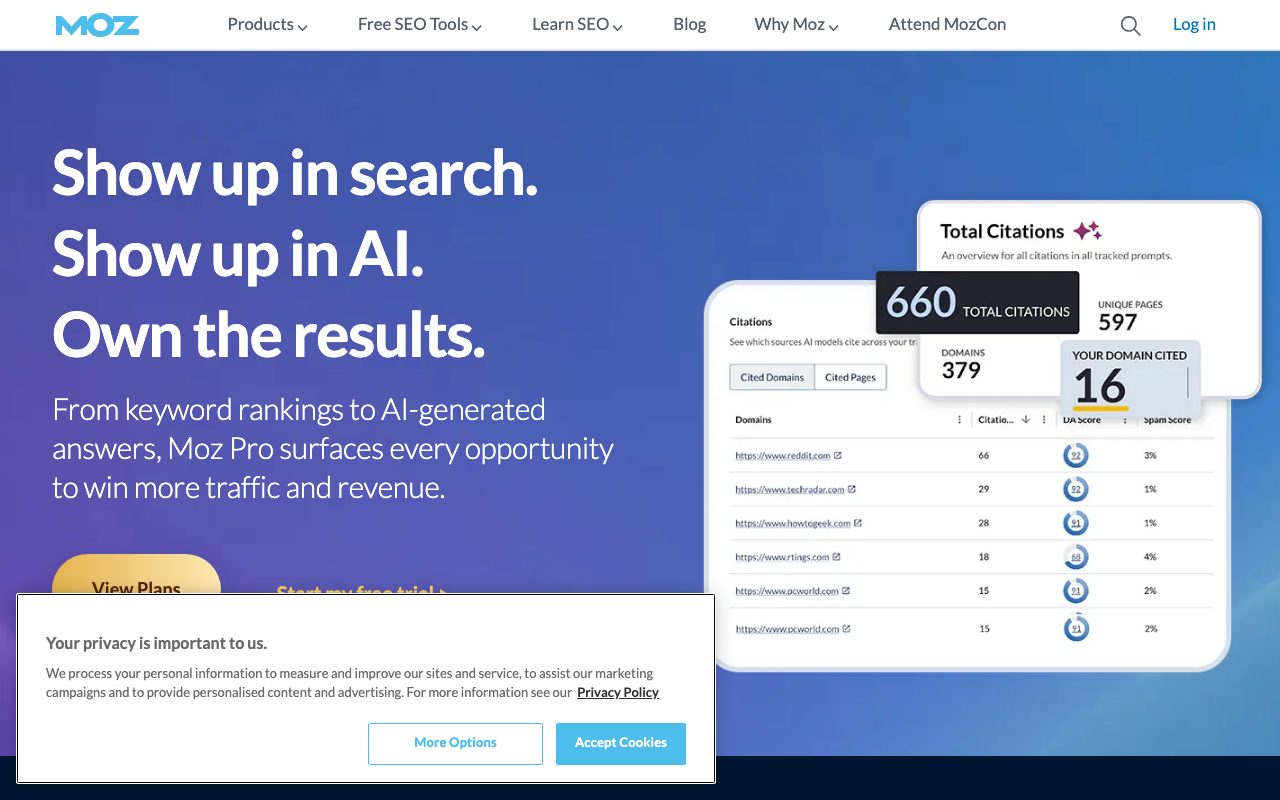 Moz Pro homepage screenshot captured 2026-09-08