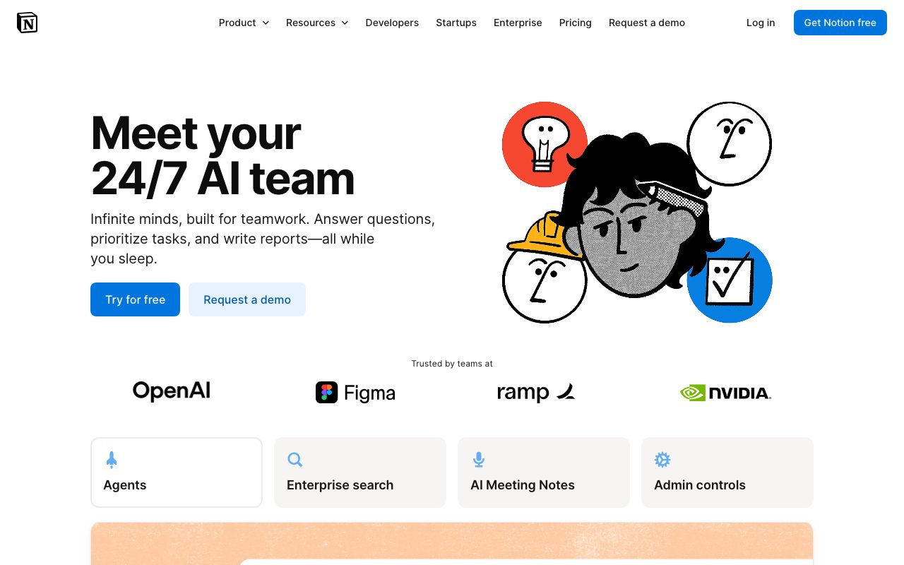 Notion AI homepage screenshot captured 2026-09-01