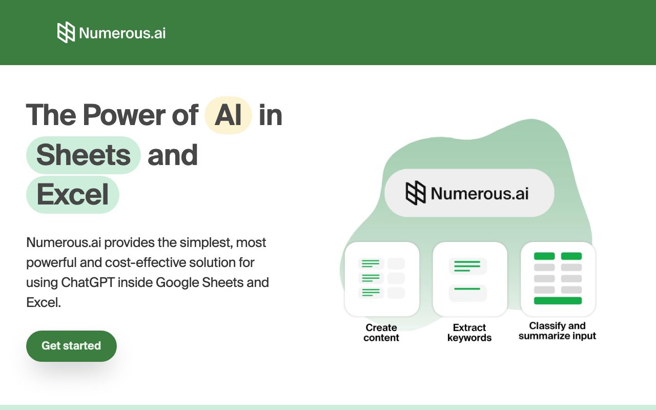 Numerous.ai homepage screenshot captured 2026-09-08