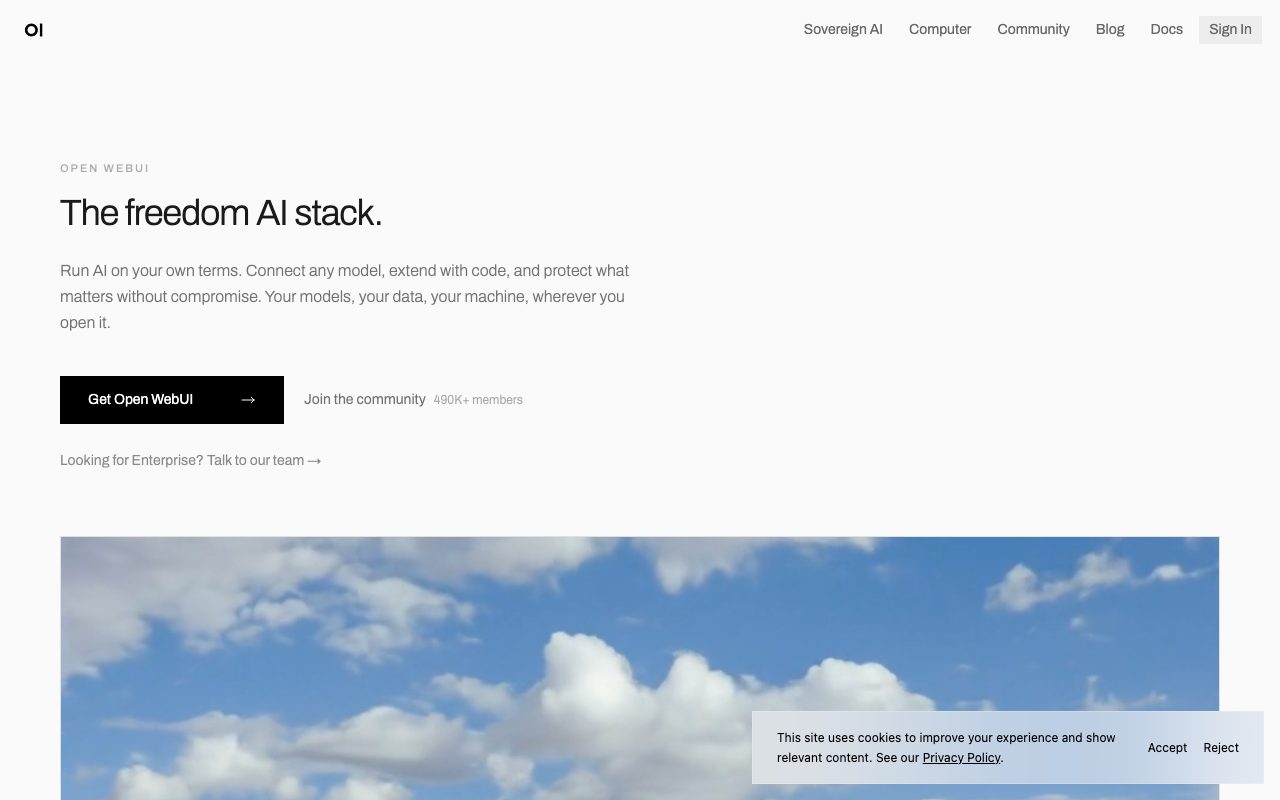Open WebUI homepage screenshot captured 2026-09-08