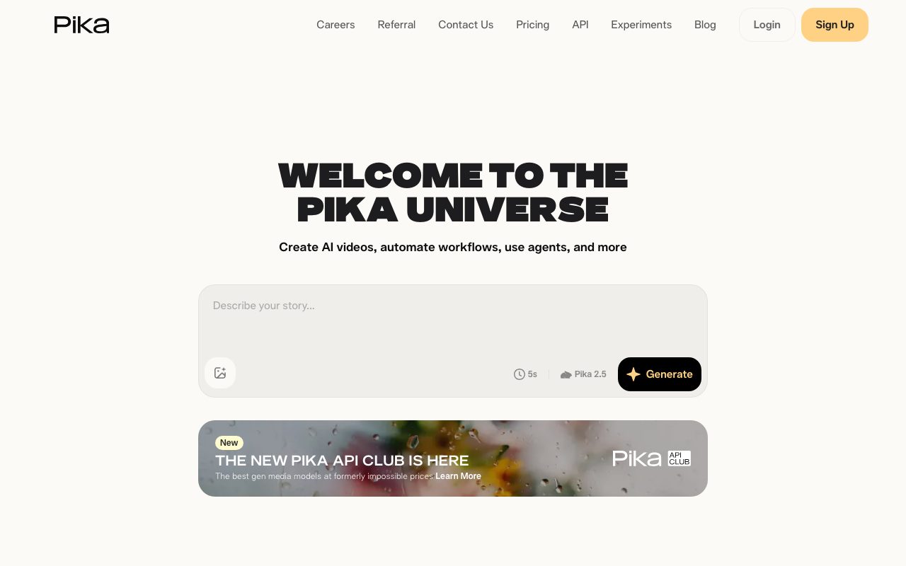 Pika homepage screenshot captured 2026-09-02