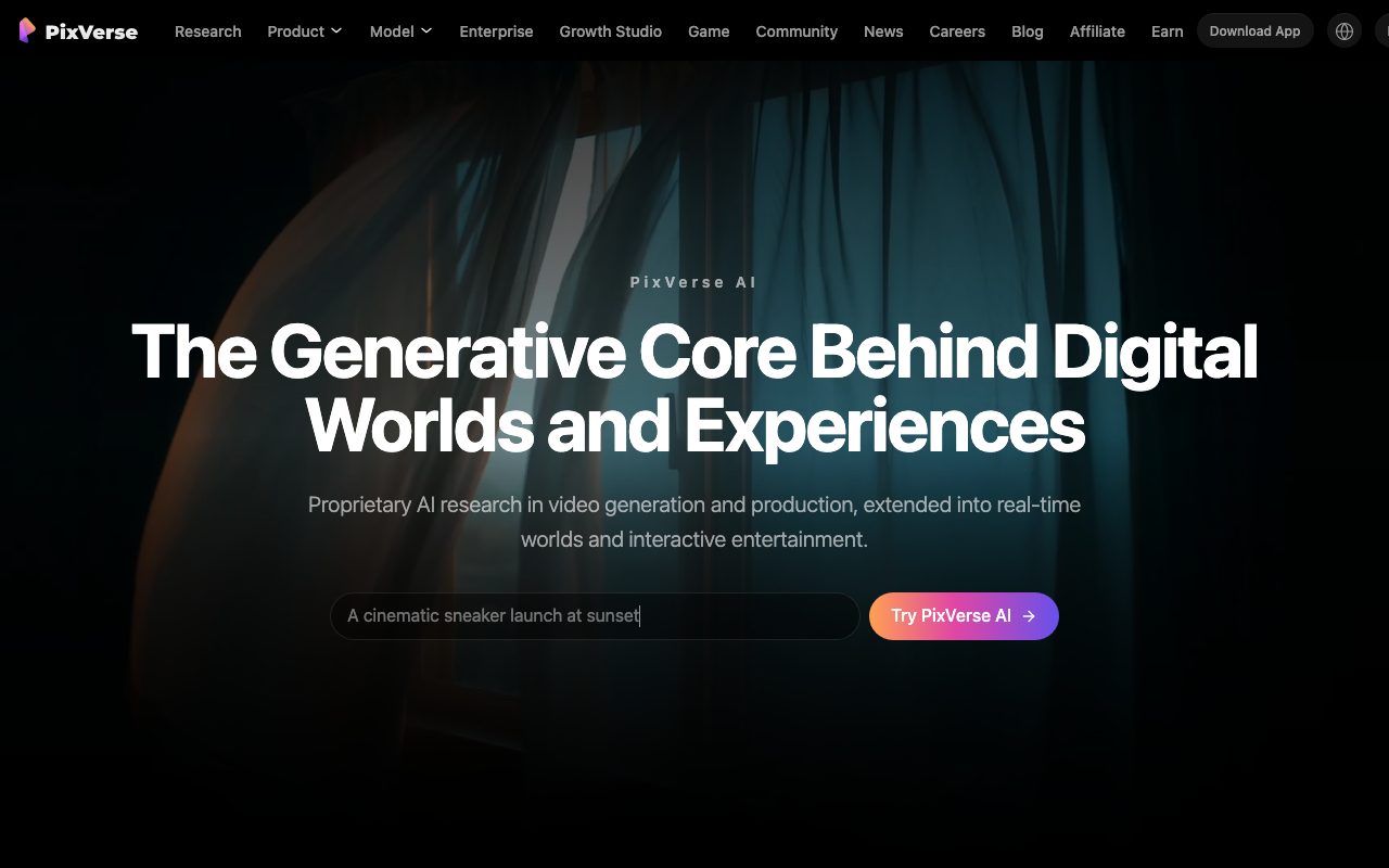 PixVerse homepage screenshot captured 2026-09-08