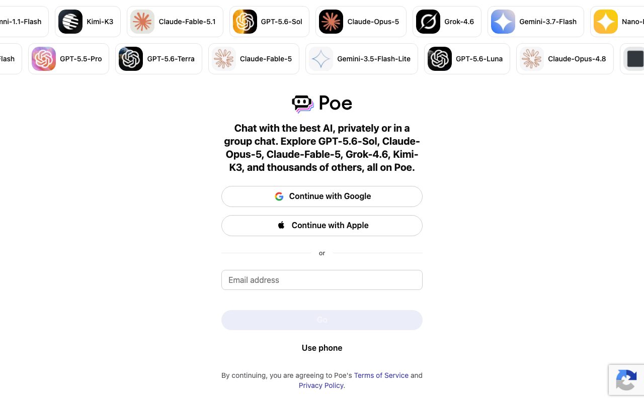 Poe homepage screenshot captured 2026-09-02