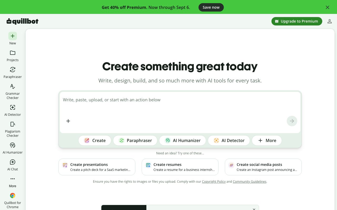 QuillBot homepage screenshot captured 2026-09-02
