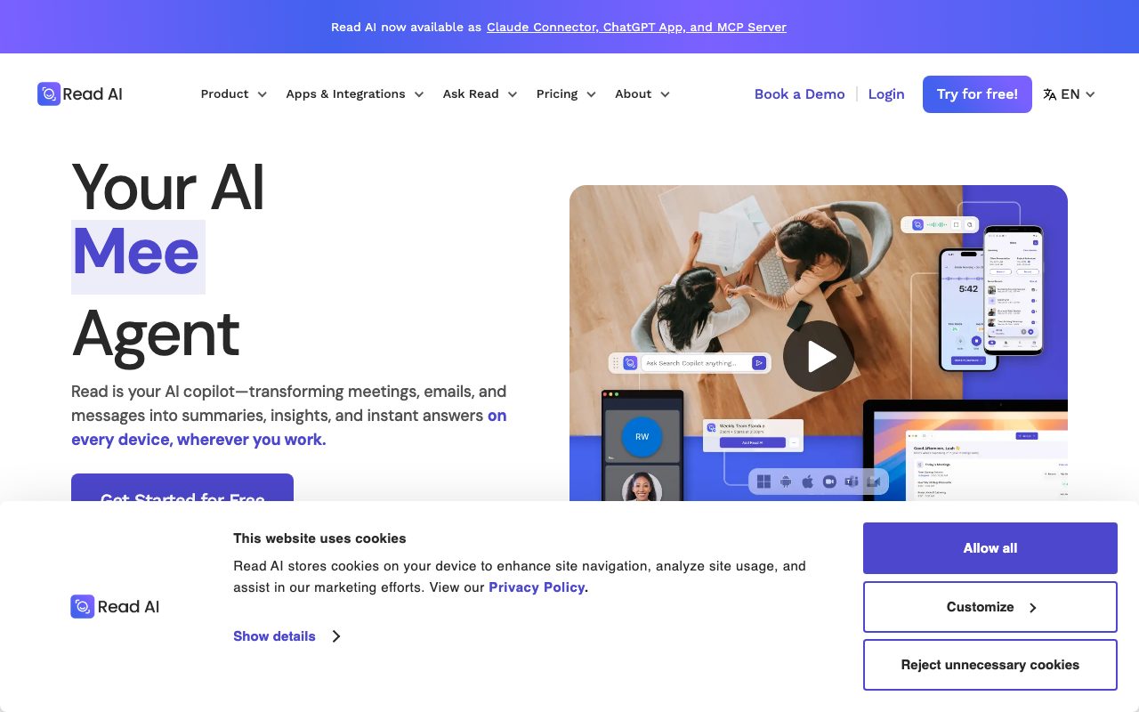 Read AI homepage screenshot captured 2026-09-08